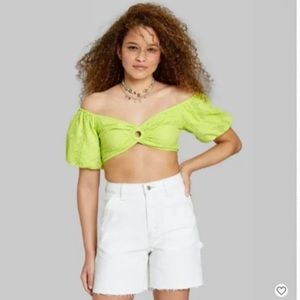 Wild Fable - Puff Sleeve Crop Top / Lime Green